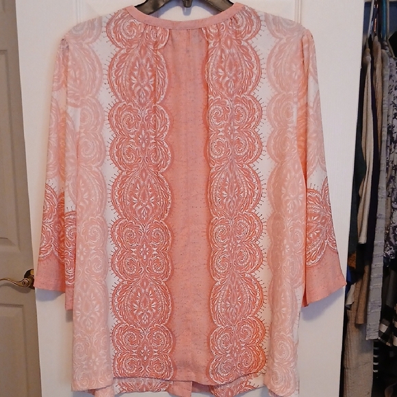 Bob Mackie Coral Lace Pattern Blouse - Picture 3 of 5